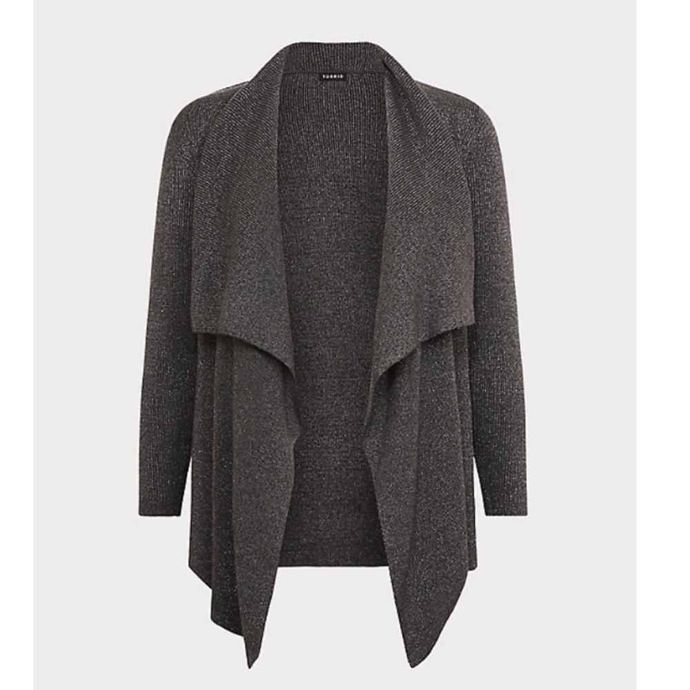 Torrid Gray Shiny Ribbed Drape Front Cardigan Size 0